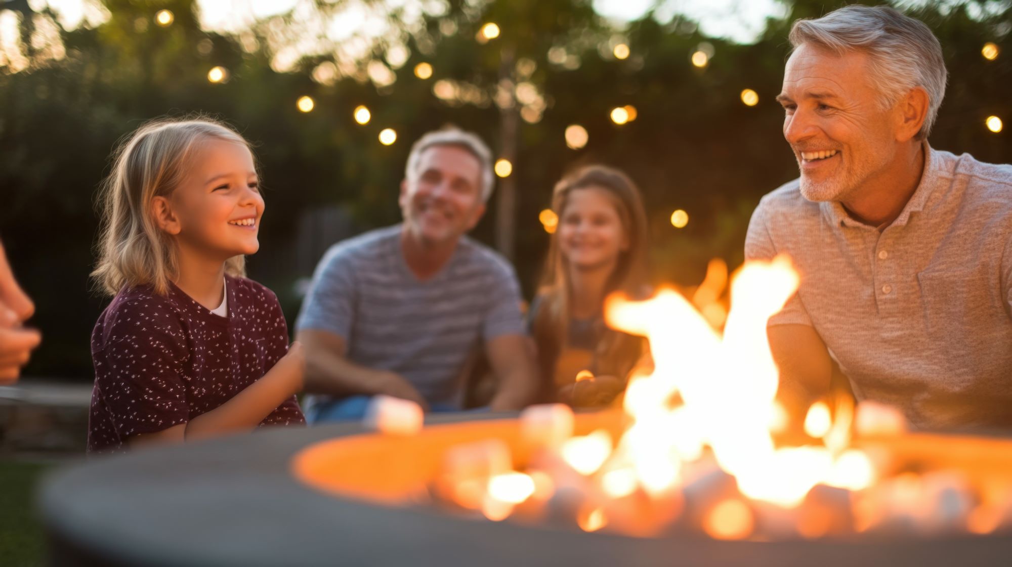 A family spending time by the fire
